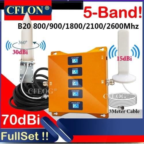 Five-Band CellPhone Repeater B20 800 900 1800 2100 2600Mhz 4G Cellular Amplifier GSM Repeater 2G3G4G 4G Signal Booster Repeater