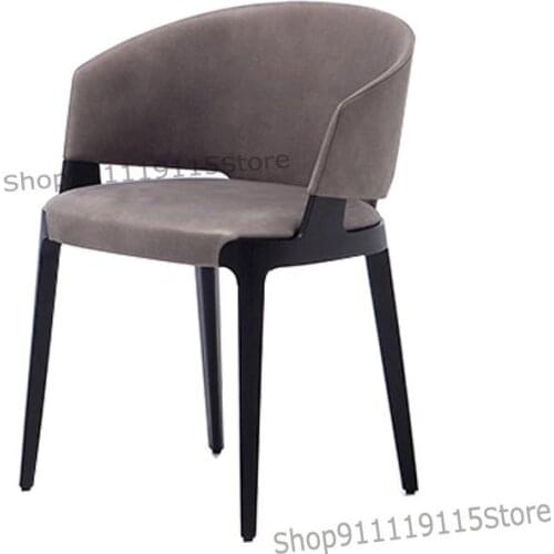 Italian Solid Wood Dining Chair Leather Art Dining Chair Designer Model Room Dining Chair Nordic Simplicity