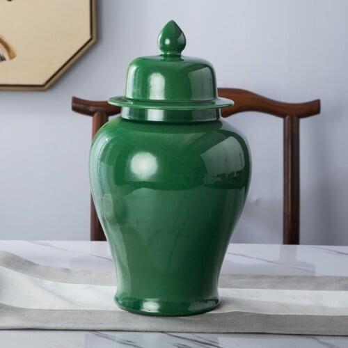 Jingdezhen Ceramics Green Temple Jar Vase Storage Decoration Chinese Living Room Home Furnishings hotel porcelain ginger jar