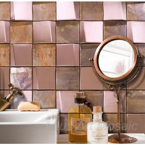 Classic style 3D copper mosaic tile mix brushed rose gold stainless steel mosaic for kitchen backsplash DIY wall sticke