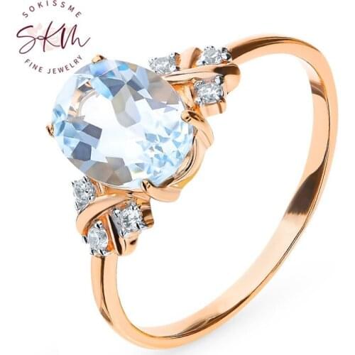 SKM flower topaz rings for women trendy 14k rose gold brand designer Engagement rings designer Promise Luxury Fine Jewelry