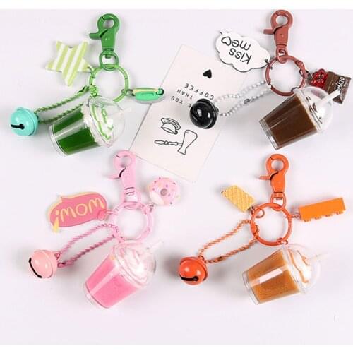 Creative Mini Drink Keychain Matcha Coffee Milk Tea Acrylic Keyring Jewelry Building Blocks Keyfob Jewelry Gift for Women Men