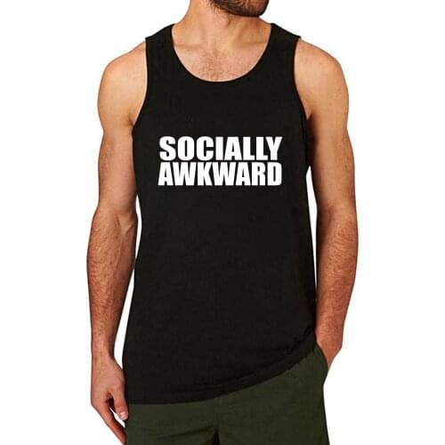 Lyprerazy Mens Socially Awkward Workout Gym Funny Printed Tank Top