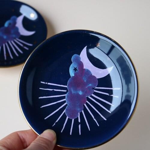 Design Style Blue Gold Star Constellation Ceramic Small Plate/Storage Plate Jewelry Plate