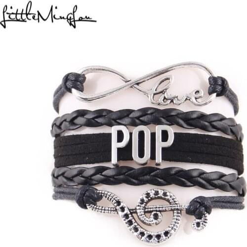Little MingLou Infinity love pop music Bracelet note charm leather wrap men bracelets & bangles for women jewelry friend gift