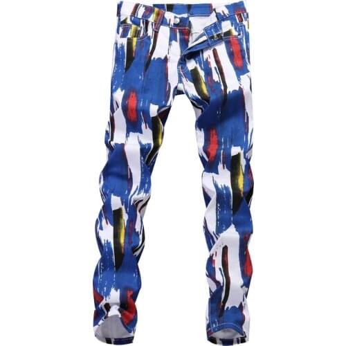 2021Men’s Elastic Denim Camouflage Pants,Colorful Prints Slim-fit High Street Jeans,Multi Color Washed Hip-hop Jeans,Youth Must