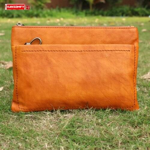 Mens Clutch Bag Large Capacity Wallet Men Envelope Bags Top Layer Cowhide 2020 New Vintage Vegetable Tanned Leather Soft