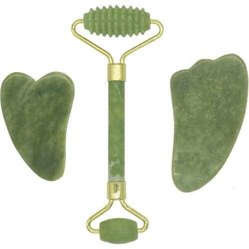 Natural Gouache Stone Massage Roller Gua sha Scraper Board Set Jade Roller Massager For Face Gouache Scraper Guasha Massage Tool