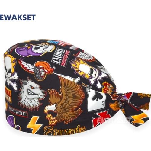 New Surgical Cap Cartoon Printed Working Hat Cotton beauty salon Dental Elastic Bandage Adjustable Nurse Hats Beauty Scrub Caps