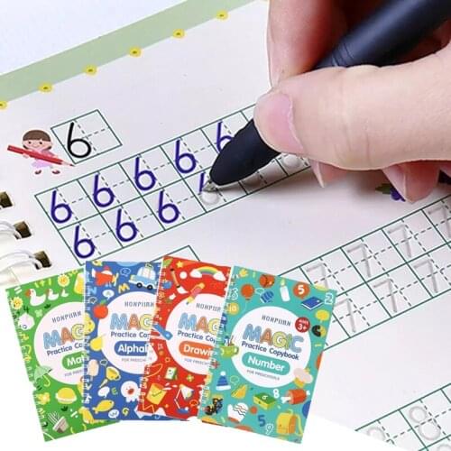 Latest Magic Calligraphy Practice Copybook Childrens Letter Writing 4 Books English Number Lettering School Magic Exercise Font