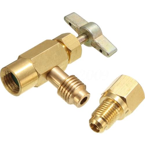 New R134A to R12 Top Mount Can Taper With Shut-Off Valve 1/2 To 1/4 Flare Tube