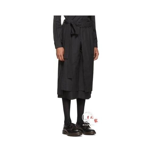 New double-layer deconstructed Capri pants black plus-size mens pants street dark creative spring summer mens shorts