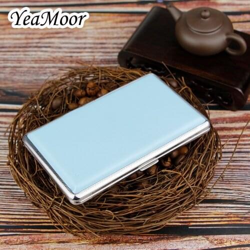 New Blue Open-Close Style Cigarette Case Pu Leather Cover Smoking Case Cigarettes Box 14pc Common Cigarettes Case Smoking Box