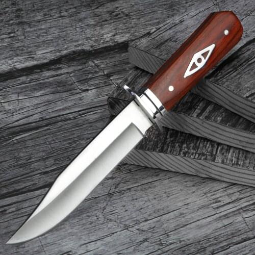 Hunting Knife with Solid Wood Handle Handmade Knife Outdoor Defense Portable Pocket Knife Camping Survival Jungle Knives