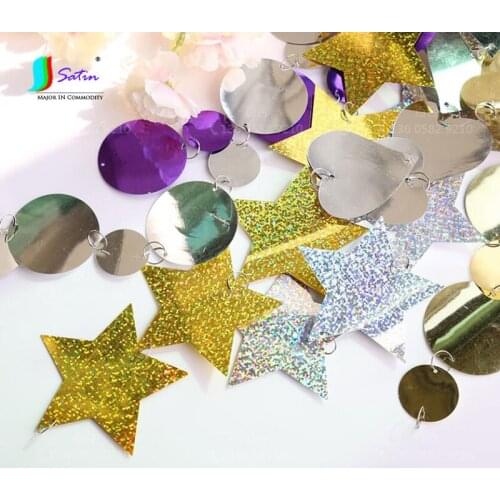 Wholesale Length 10 Meters Colorful Sequin Curtain Chain,Heart Shape Round 5CM Sequin Window Door Decoration Webbing Lace S0114L