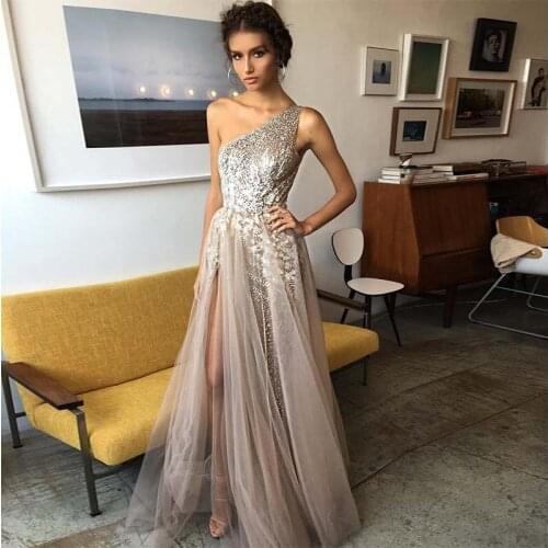 Homecoming Dresses Sequin See Through Split Dress One Shoulder Wedding Evening Dresses Dance Queen Dresses Formal Dresses