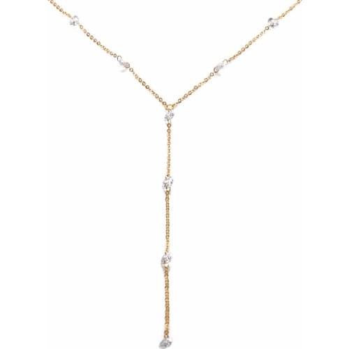 Lureme Simple Crystal Chain Y Shaped Long Necklace for Women