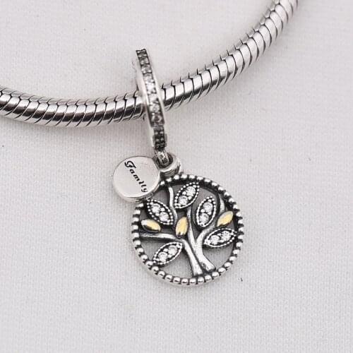 S925 Silver Bead Charm Family Heritage Dangle Charm Tree Of Life Crystal Pendant Beads fit Lady Bracelet DIY Jewelry