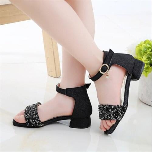 Girls' sandals summer 2021 new fashion high heel princess shoes little girls soft soled anti slip open toe Roman shoes