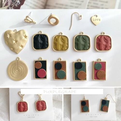 DIY Asian gold series earrings accessories mini heart-shaped rectangular jewelry pendant earrings materials 4 pieces