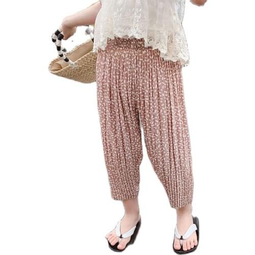 Girls chiffon nine-point pants summer 2021 new baby thin anti-mosquito pants loose Korean children P4312