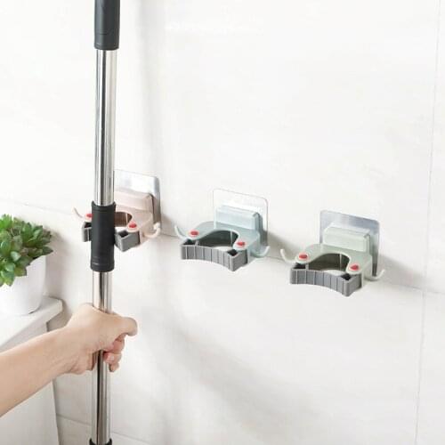 Non-drilling mop rack toilet wall hanging mop hook bathroom Wall Broom Rack Mop Clip T