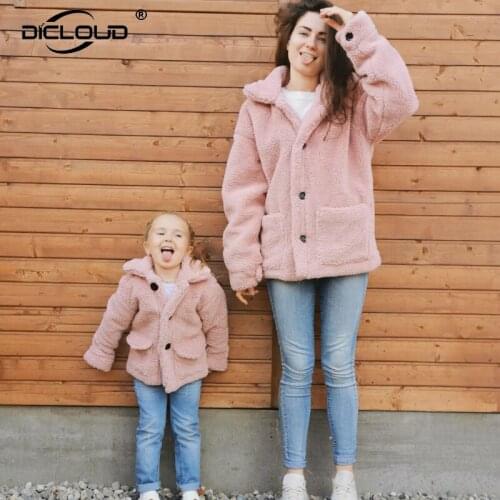 Stylish Girls Women Teddy Bear Fur Coat Jacket Ins Hot Mother and Daughter Faux Fur Coats 2019 Winter Thick Warm Long Overcoats