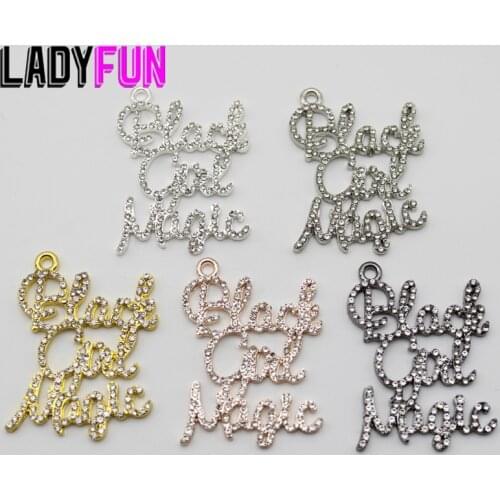 Rhinestone Script Words Black Girl Magic Charm Alloy Charms High Quality Pendant 20pcs/lot