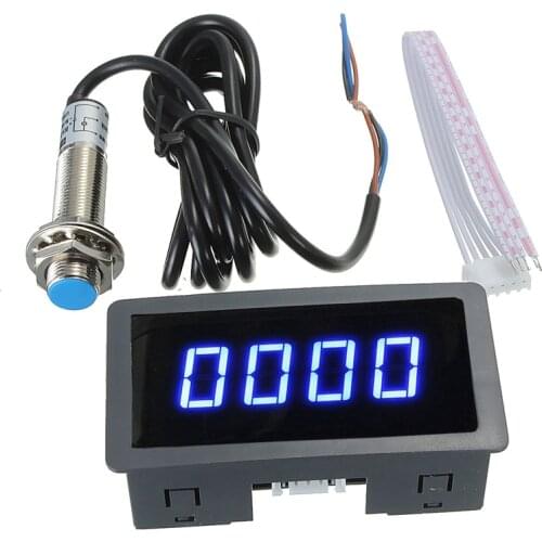 1Pc 4 Digital LED Blue Green Tachometer Gauge RPM Speed Meter+Hall Proximity Switch Sensor NPN 12V Accessories Tachomete Sets