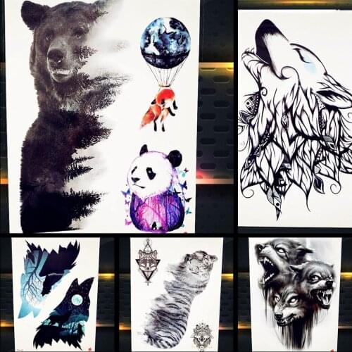 Bear Blue Galaxy Panda Tattoo Stickers Women Arm Temporary TattooLegs Sexy Fox Men DIY Fake Waterproof Tatoos Supplies Cosmetic