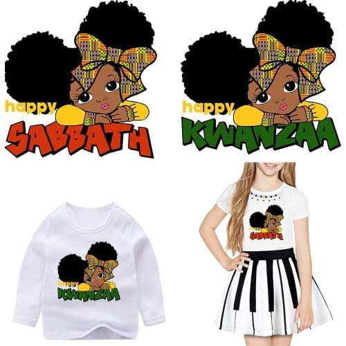 Thermo Patches Little Black Afric American Girls Ironing Sticker On Kids Clothes Stripe Patches Heat Transfer Iron On Parches