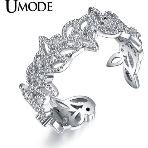 UMODE Brand New Collection Luxury Olive Leaf Design Open Rings for Women High Quality Fashion Jewelry Crystal Anel Gift AUR0374B