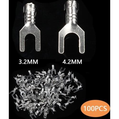 100Pcs Y-shape Wire Crimp Terminal Furcation Terminal Wire Naked Connector Y Type Terminal 3.2mm 4.2mm