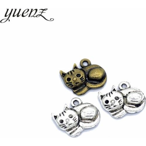 YuenZ 15pcs Antique silver color Cat Charms Pendant jewelry findings for DIY Fit Bracelet&Necklace Accessories,Zinc Alloy D9185