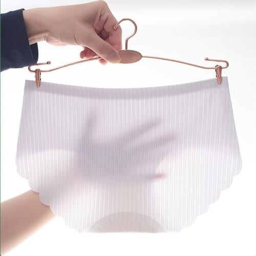 Women Ice Silk Seamless Latex Soft Briefs Sexy Breathable inhibition lady safety underwear