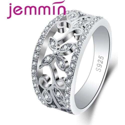 Wholesale Noble Women Flower Attractive Style White CZ Garnet 925 Sterling Silver Ring Size 6 7 8 9 10 Charming Jewelry