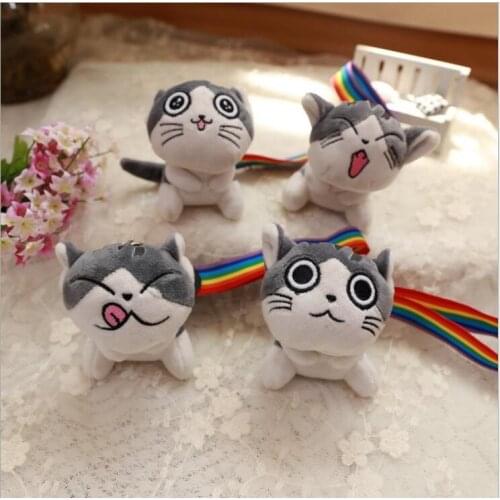 Wholesale 10pcs 11cm cartoon rice cat plush little bag key chain vehicle pendant soft stuffed toy girl gift