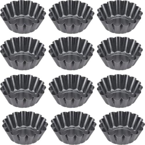 12Pcs/Set Non-Stick Cake Pan Mold Pizza Cake Muffin Mold Egg Tart with Ruffled Edge,Bakeware Pie Tins for Toaster Oven