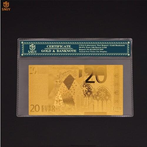 24k Gold Banknote 20 Euro Color Banknotes Replica Real Paper Money Collection With COA Protection