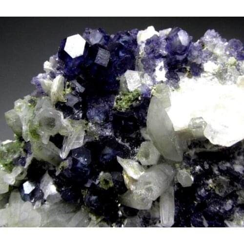 318g Vivid Blue Fluorite Cluster w/ Calcite+Quartz - crystals and stones healing Mineral specimen Home Decor feng shui