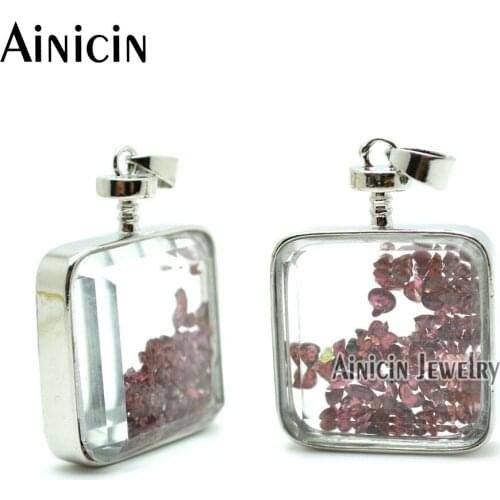 5pcs Natural Garnet Gravel Beads Inlay 30x40mm Glass Pendant For Fashion Winter Necklace Making DIY Findings