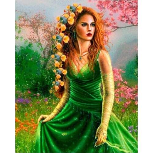 5D DIY full Square round drill mosaic Diamond painting Cross stitch People Diamond embroidery green beauty Needlework painting