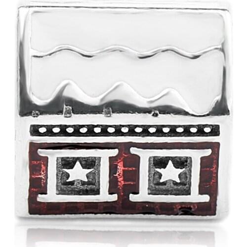 925 Sterling Silver Santas Home White & Translucent Red Enamel Charm Beads Fit Charms Bracelet Jewelry