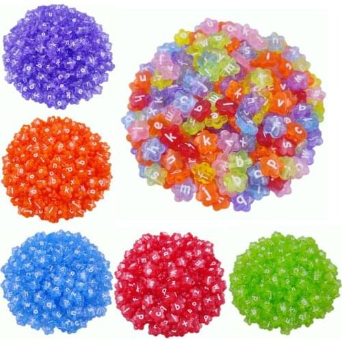20Pcs 11mm Candy Color Transprament Flower Letter Beads 26 Alphabet Charms DIY Beads For Bracelet Necklace Jewelry Making