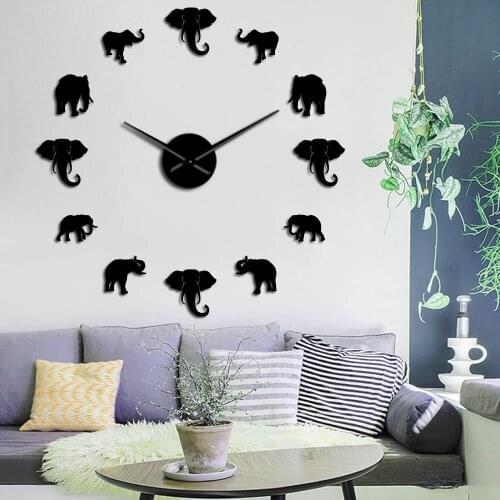 Elephants Decorative Wall Clock Kid Room Funny Wall Art 3D DIY Wall Watch with Mirror Numbers Stickers Housewarming Gift