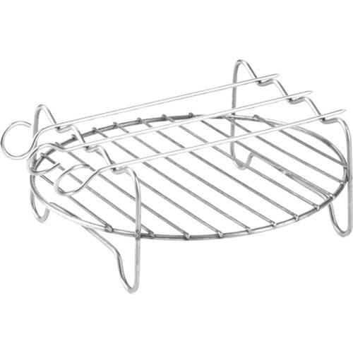 Stainless Steel Airfryer Double Layer Rack Versatile Round Roasting Rack Grill Rack With Skewers Baking Tray Air Fryer Holder