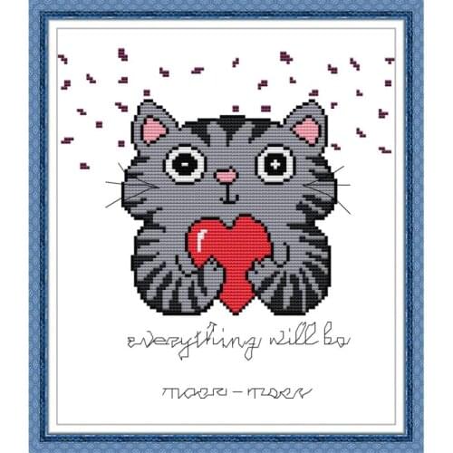 Joy Sunday Blessing Cat Cross Stitch Cartoon Cat Pattern Embroidery Kit 14ct 11ct Canvas Printed DMC Needlework Embroidery Set