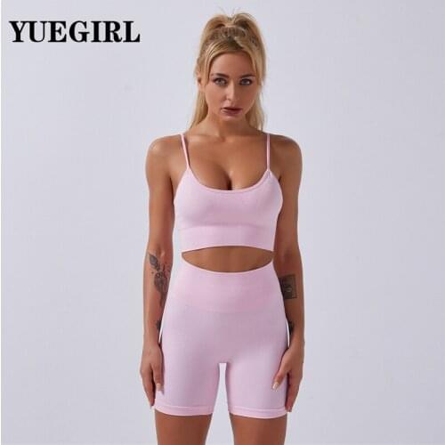 Summer Sport Set Women 2PCS Two Piece Purple Crop Top Sport Bra Shorts Sport Suit Workout Outfit Seamless Polyester Gym Set