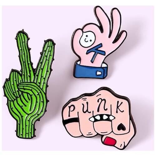 Creative Cartoon Ok Gesture Badge Fashion Punk Oh Yeah Fist Enamel Brooch Personality Interesting Lapel Backpack Jewelry Gifts