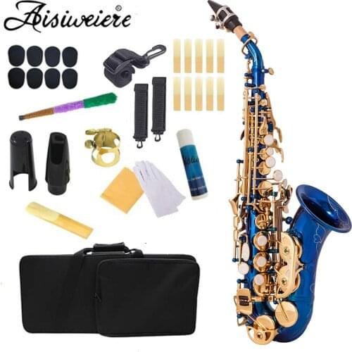 Brass Golden Carve Pattern Bb Bend Althorn Soprano Saxophone Sax Pearl White Shell Buttons Wind Instrument